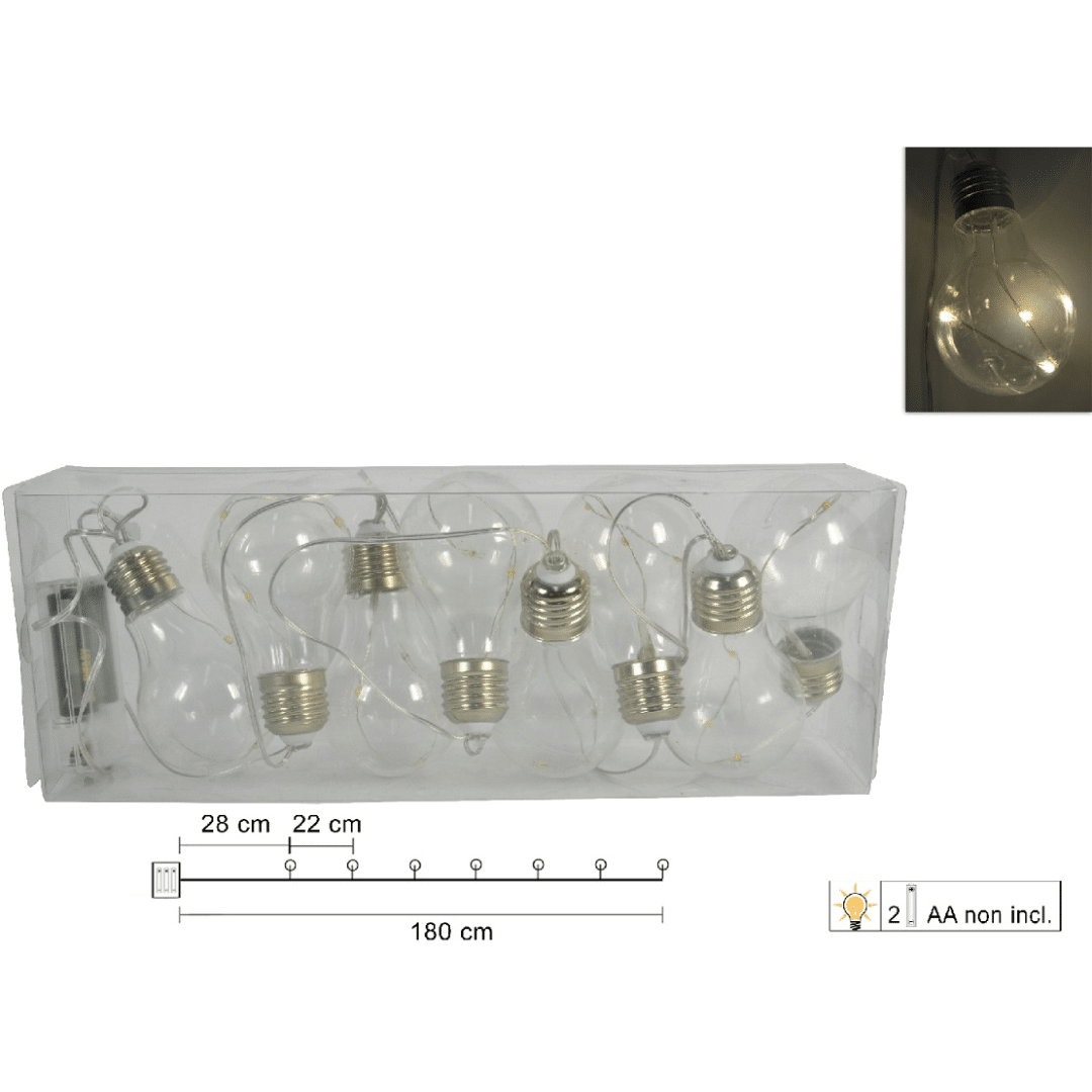 Διακοσμητική Γιρλάντα με LED Φωτάκια Μπαταρίας με 8 Πλαστικές Λάμπες welkhome