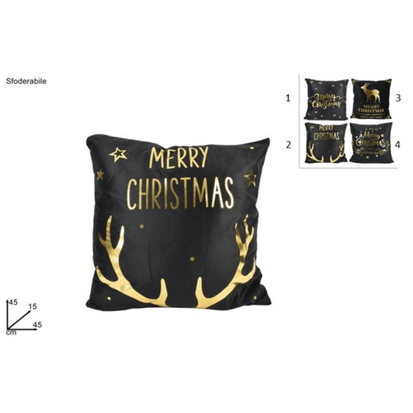 Μαξιλάρι Διακοσμητικό Χριστουγεννιάτικο Υφασμάτινο Μαύρο 45x45cm Welkhome