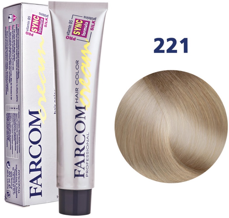Farcom Hair Color Cream Βαφή Μαλλιών 60ml N221 Υπέρ Ξανθό Σαντρέ