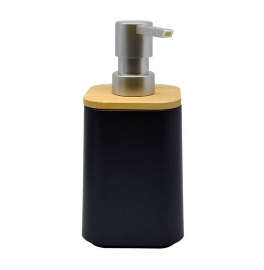 Dispenser Αντλία Κρεμοσάπουνου Πλαστικό Μαύρο με Ξύλο Bamboo 8x8x16.9cm ANKOR