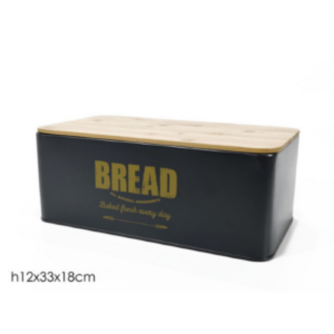 Ψωμιέρα Μεταλλική με Ξύλινο Καπάκι 33x18x12cm Ανθρακί