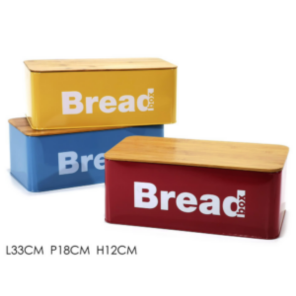 Ψωμιέρα Μεταλλική με Ξύλινο Καπάκι 33x18x12cm Διάφορα Χρώματα 1