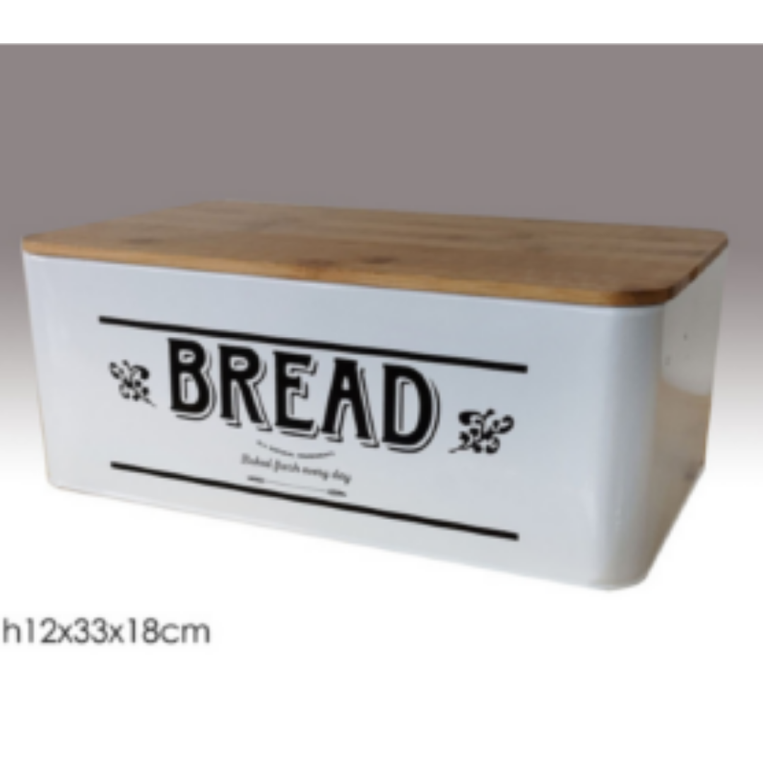 Ψωμιέρα Μεταλλική με Ξύλινο Καπάκι 33x18x12cm Λευκό