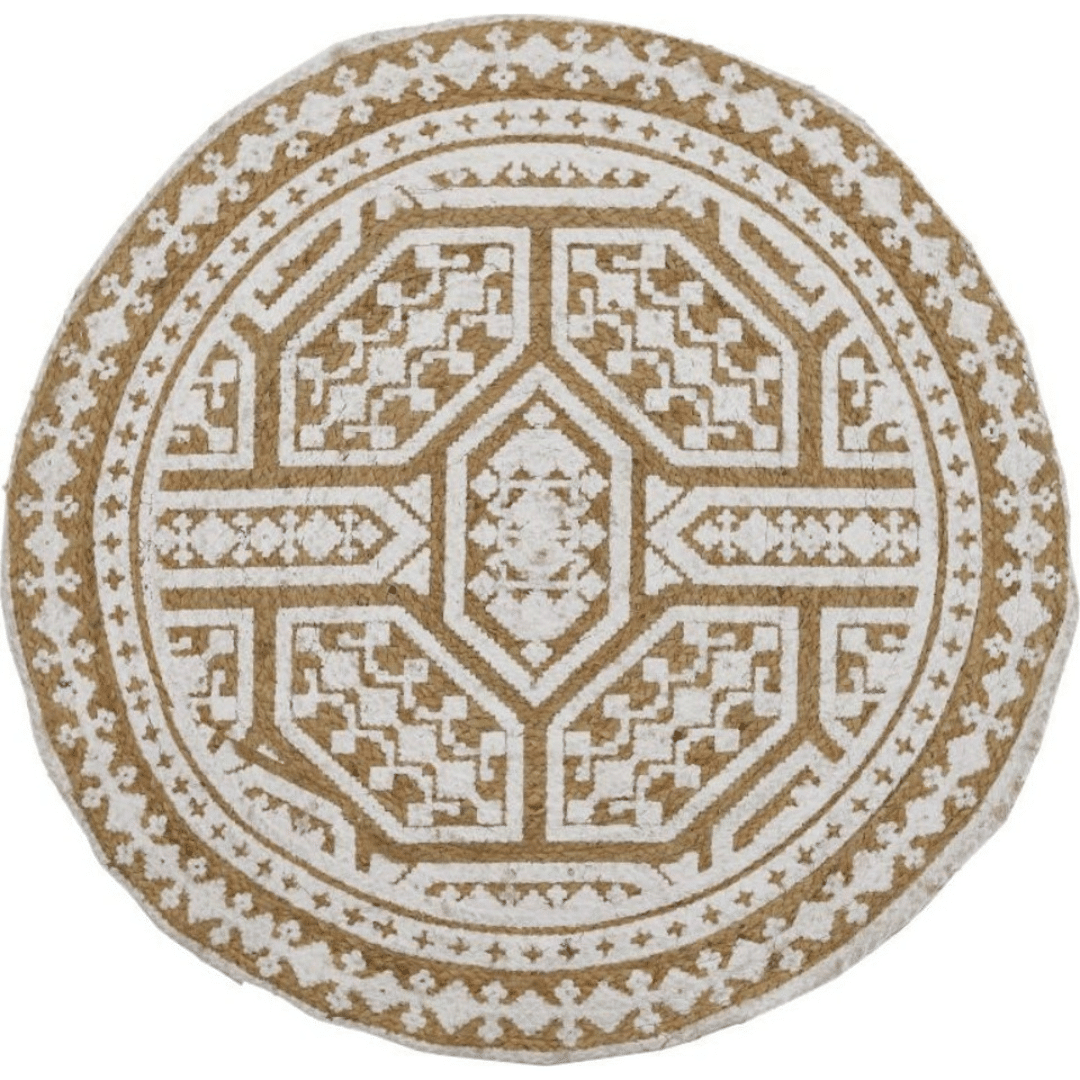Χαλί Στρογγυλό Καλοκαιρινό Λευκό Natural με Διάμετρο 90εκ. από Γιούτα Inart