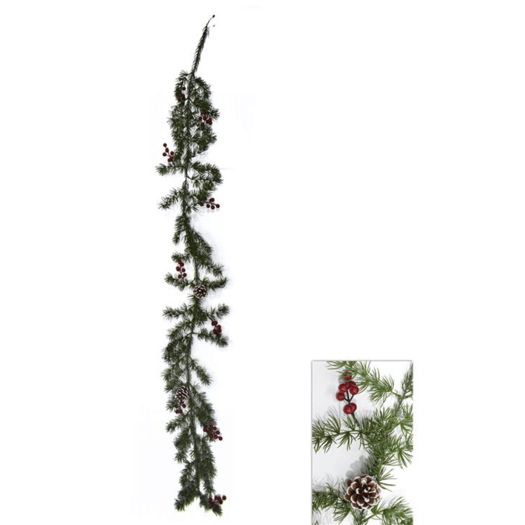 Χριστουγεννιάτικη με Κόκκινα Γκί και Κουκουνάρια 180cm Welkhome