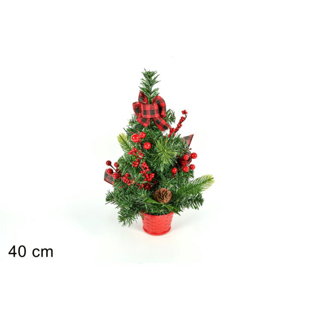 Χριστουγεννιάτικο Επιτραπέζιο Πράσινο με Κόκκινα Γκι 40cm Welkhome