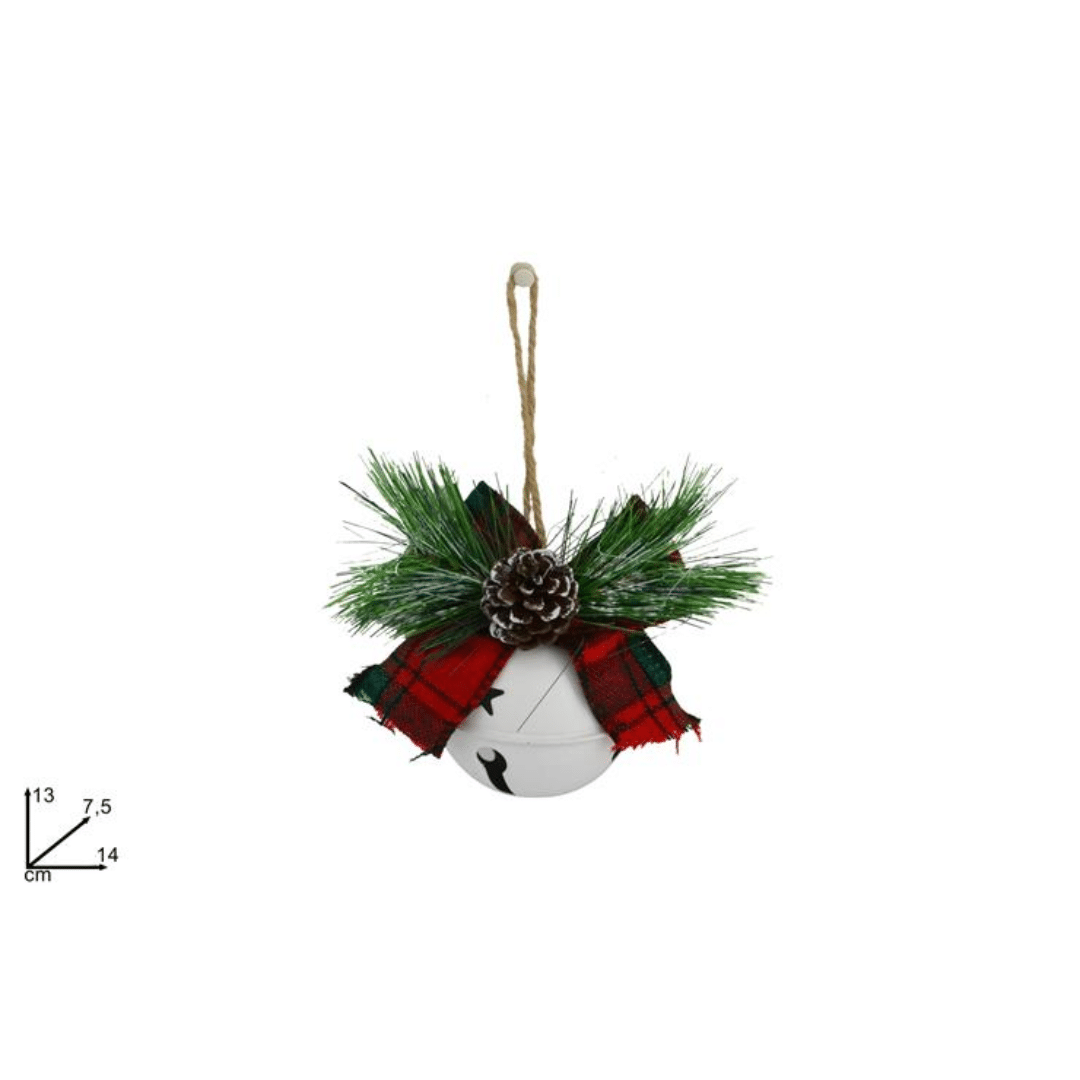 Καμπανάκι Χριστουγεννιάτικο Κρεμαστό Στολίδι Μεταλλικό 7.5cm Χρώμα Λευκό Welkhome