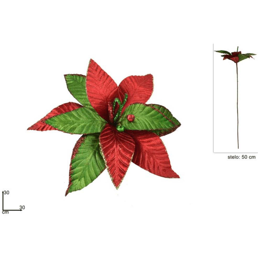 Διακοσμητικό με Λουλούδι Βελουτέ ΚόκκινοΠράσινο 50cm Welkhome