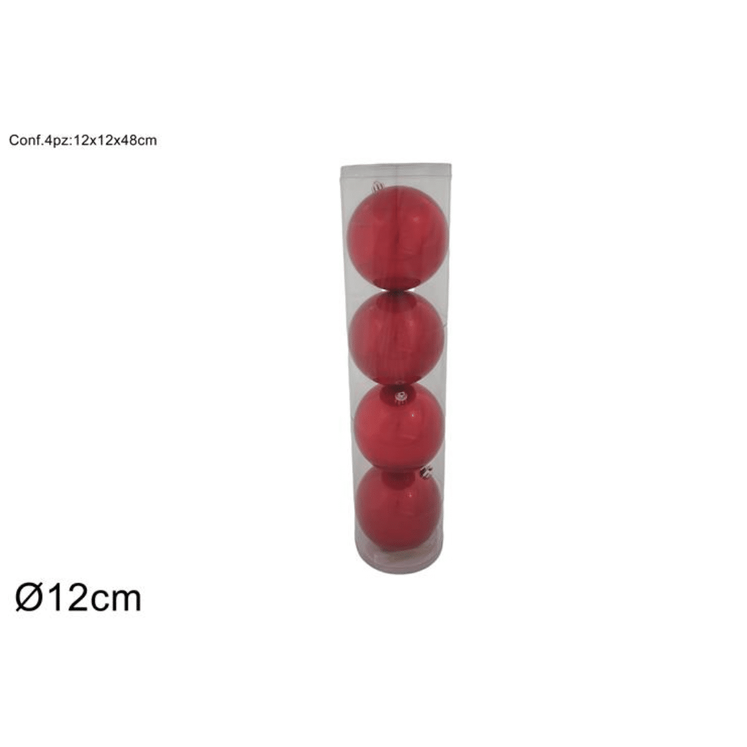 Μπάλα Χριστουγεννιάτικη Κόκκινη 12cm Σετ 4Τεμ. Πλαστική Welkhome