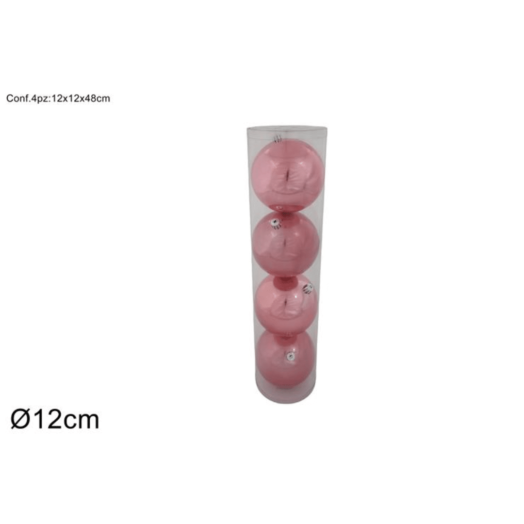 Μπάλα Χριστουγεννιάτικη Ρόζ 12cm Σετ 4Τεμ. Πλαστική Welkhome
