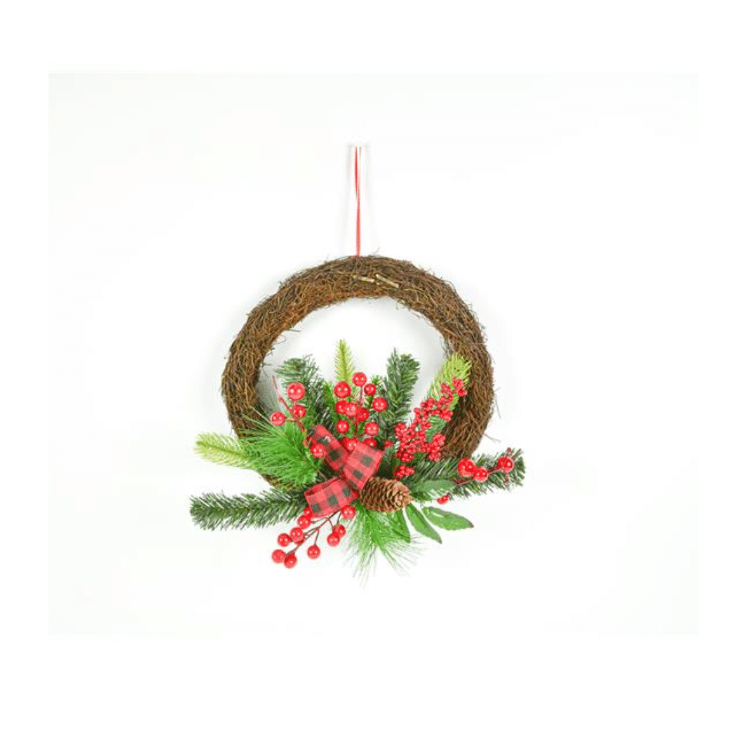 Στεφάνι Ξύλινο Χριστουγεννιάτικο Κρεμαστό Στολίδι 36x30x8cm Welkhome