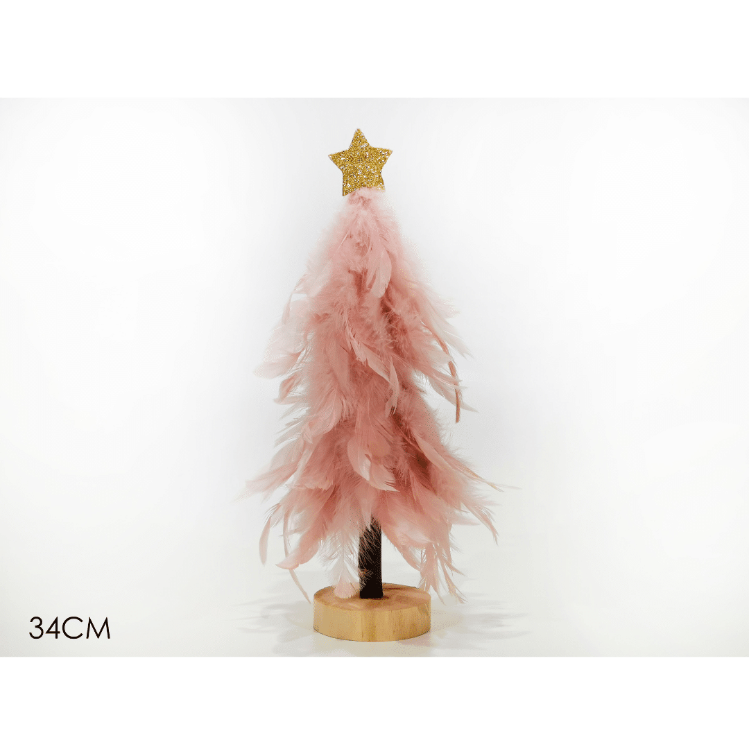 Χριστουγεννιάτικο Επιτραπέζιο με Ροζ Πούπουλα 34cm Vesti Casa