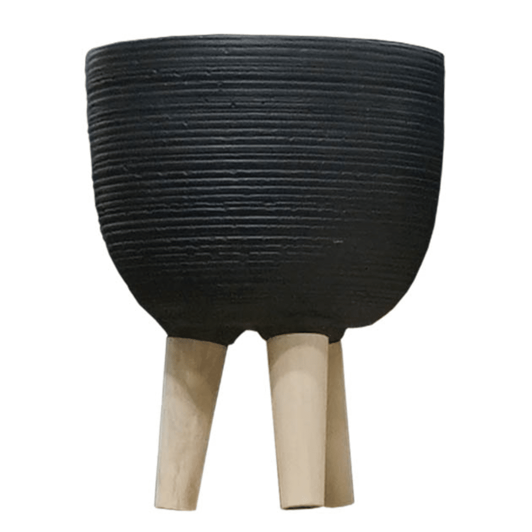 Μαύρο Τσιμεντένιο Στρογγυλό Mε Ξύλινα Πόδια Φ25.5x2333.5cm Marhome