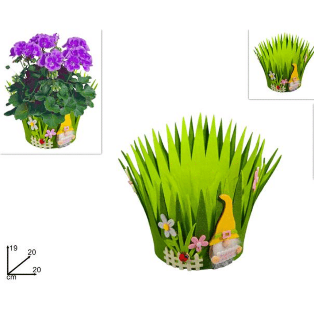 Πασχαλινό Διακοσμητικό Καλάθι Τσόχινο Φράχτης Πράσινο Λουλούδια 20cm Welkhome