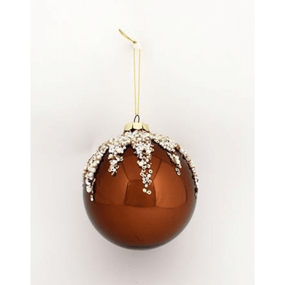 Χριστουγεννιάτικη Μπάλα Καφέ 10cm Γυάλινη Welkhome