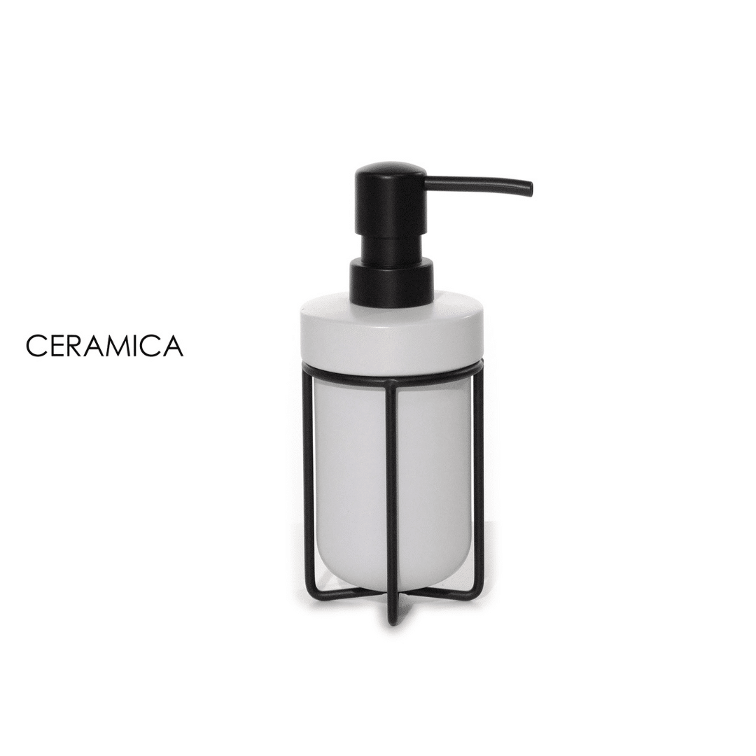 Dispenser Αντλία Κρεμοσάπουνου Κεραμικό Λευκό με Μεταλλική Μαύρη Βάση Art.727970 General Trade