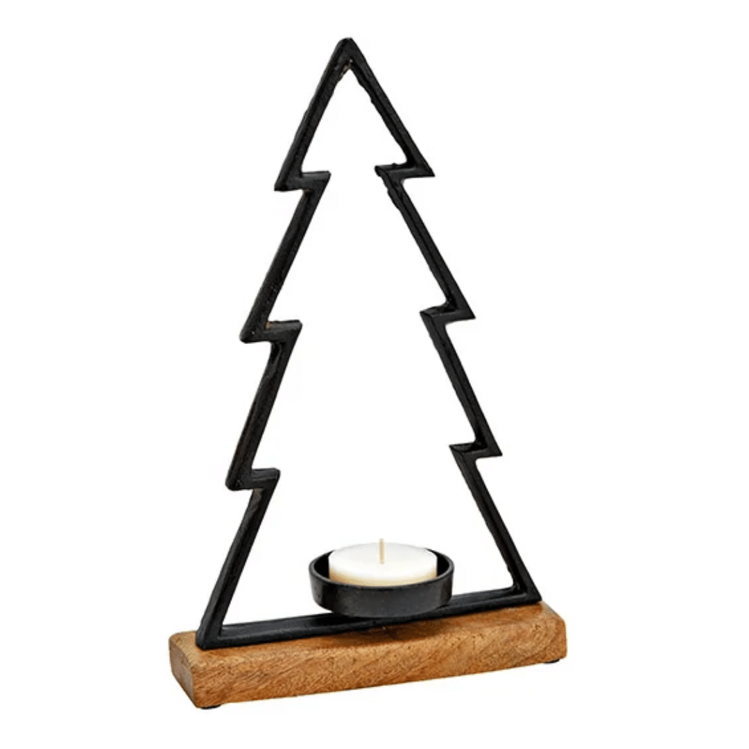 Βάση Ρεσώ Δεντράκι Χριστουγεννιάτικο Μεταλλικό Μαύρο με Ξύλινη Βάση 20x33x5cm G.Wurm