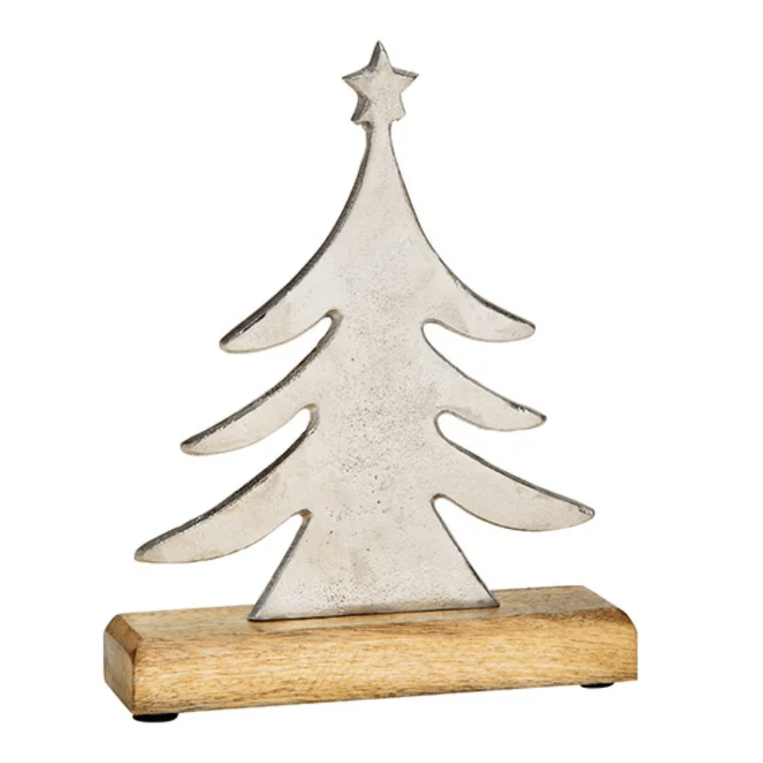 Δέντρο Χριστουγεννιάτικο Επιτραπέζιο Μεταλλικό Χρώμα Ασημί σε Ξύλινη Βάση 18x22x5cm G.Wurm