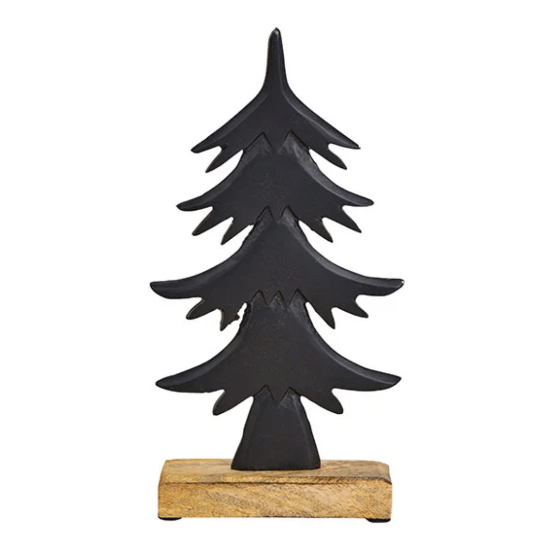 Δέντρο Χριστουγεννιάτικο Επιτραπέζιο Μεταλλικό Χρώμα Μαύρο με Ξύλινη Βάση 14x27x5cm G.Wurm
