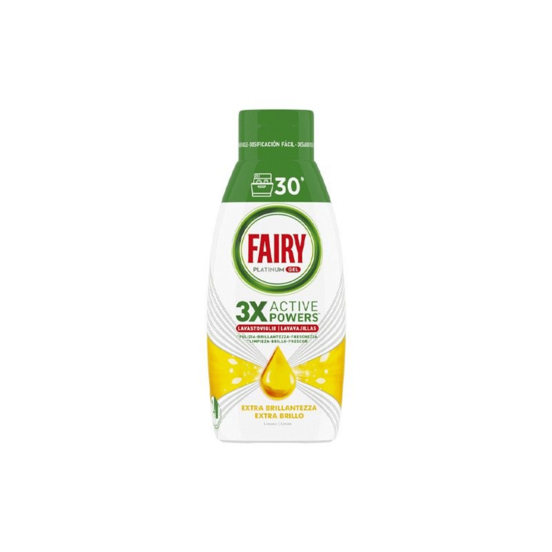 Fairy Platinum Gel 650ml 30 Μεζ Πλυντηρίου Πιάτων με Άρωμα Λεμόνι