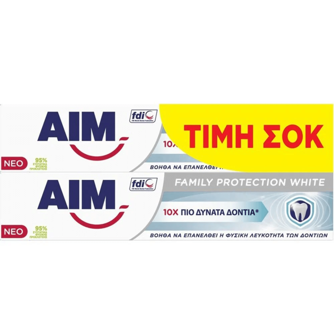 AIM 2x75ml Οδοντόκρεμα Family Protection White για Λεύκανση