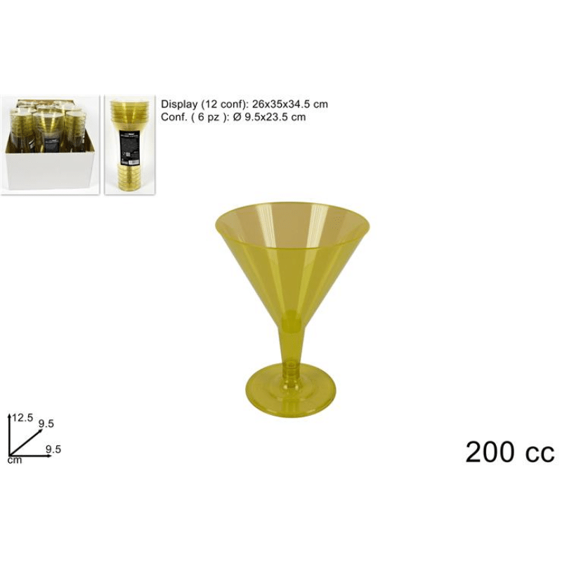 Ποτήρια Πλαστικά Κολωνάτα 200ml Σετ 6τεμ Χρώμα Χρυσό Welkhome