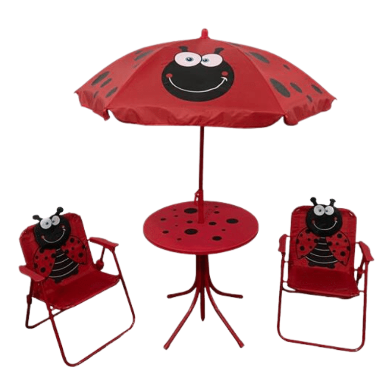 Σετ Παιδικό Σαλόνι Κήπου με Τραπέζι 2 Καρέκλες και Ομπρέλα Πασχαλίτσα Χρώμα Κόκκινο 4 τμχ Welkhome