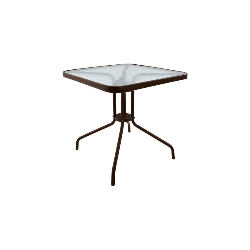 ​Τραπέζι 70x70x72cm Μεταλλικό με Γυάλινη Επιφάνεια Τετράγωνο Καφέ TAB 70x70BR Epam